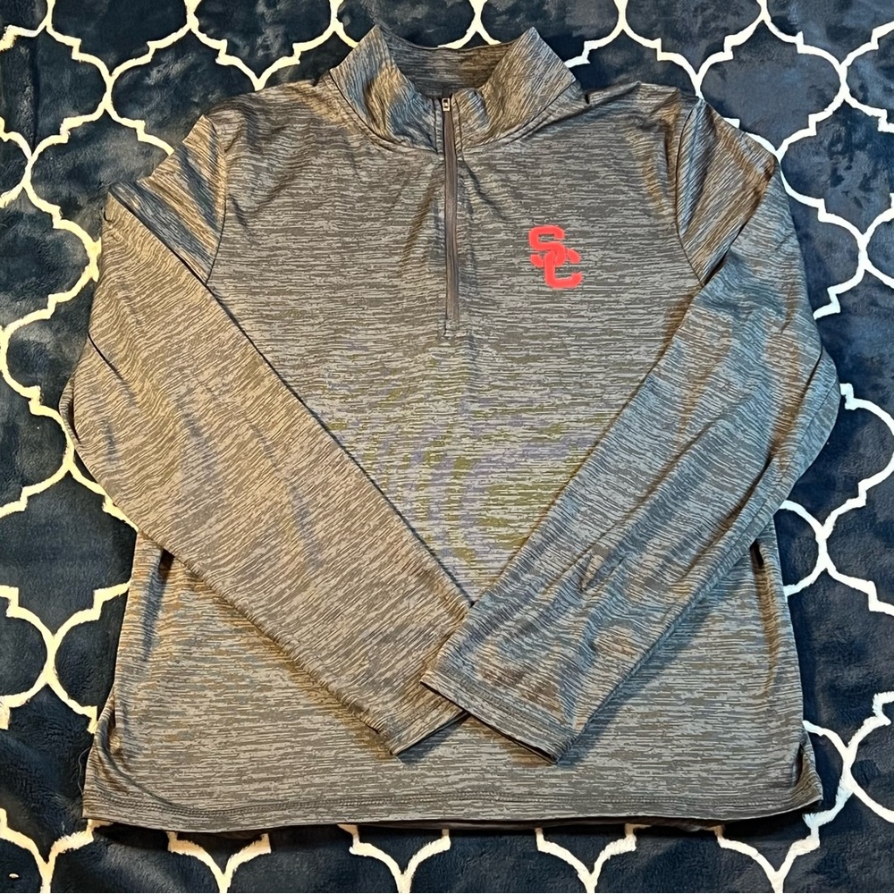 Gray USC Quarter-Zip Pullover with Red Logo